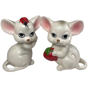 Lefton Mice Lady Bug and Strawberry Set of 2